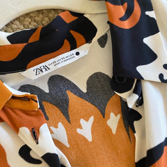 Zara Balloon Sleeve Print Collared Blouse - Picture 6 of 6